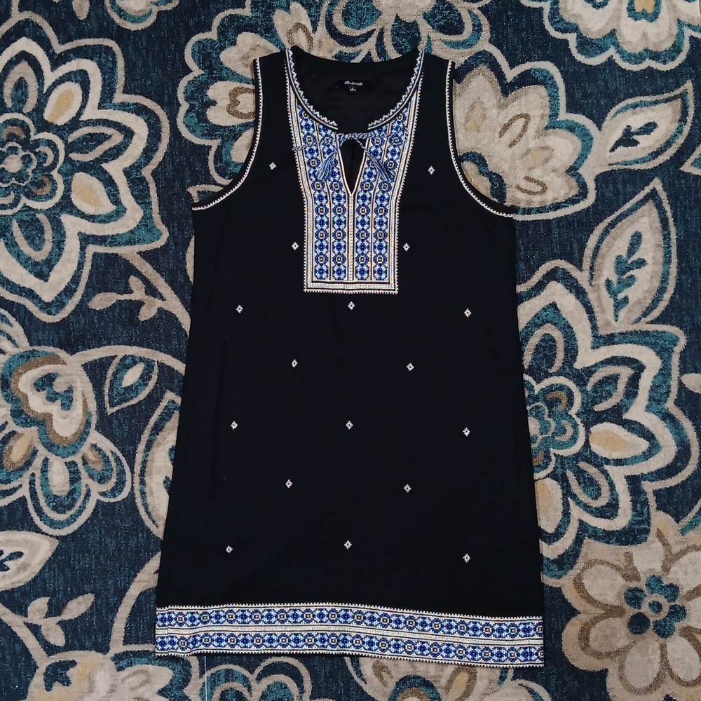 Madewell Suncoast embroidered navy blue shift mini dress women's sz 4
